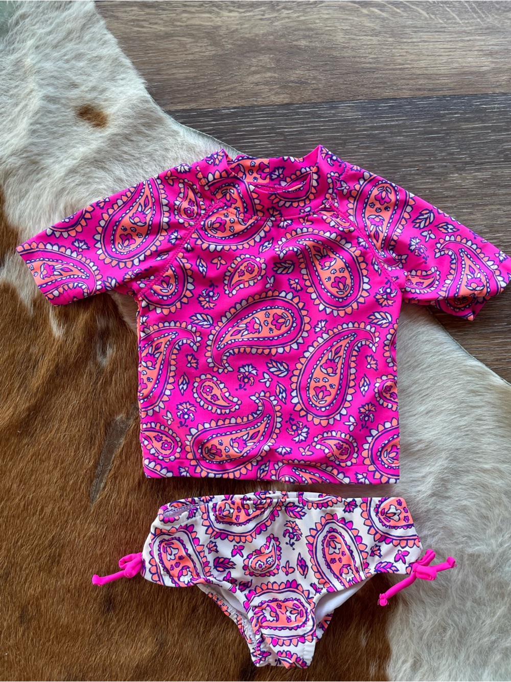 Carter's Hot Pink and Orange Paisley Two-Piece Swim Set